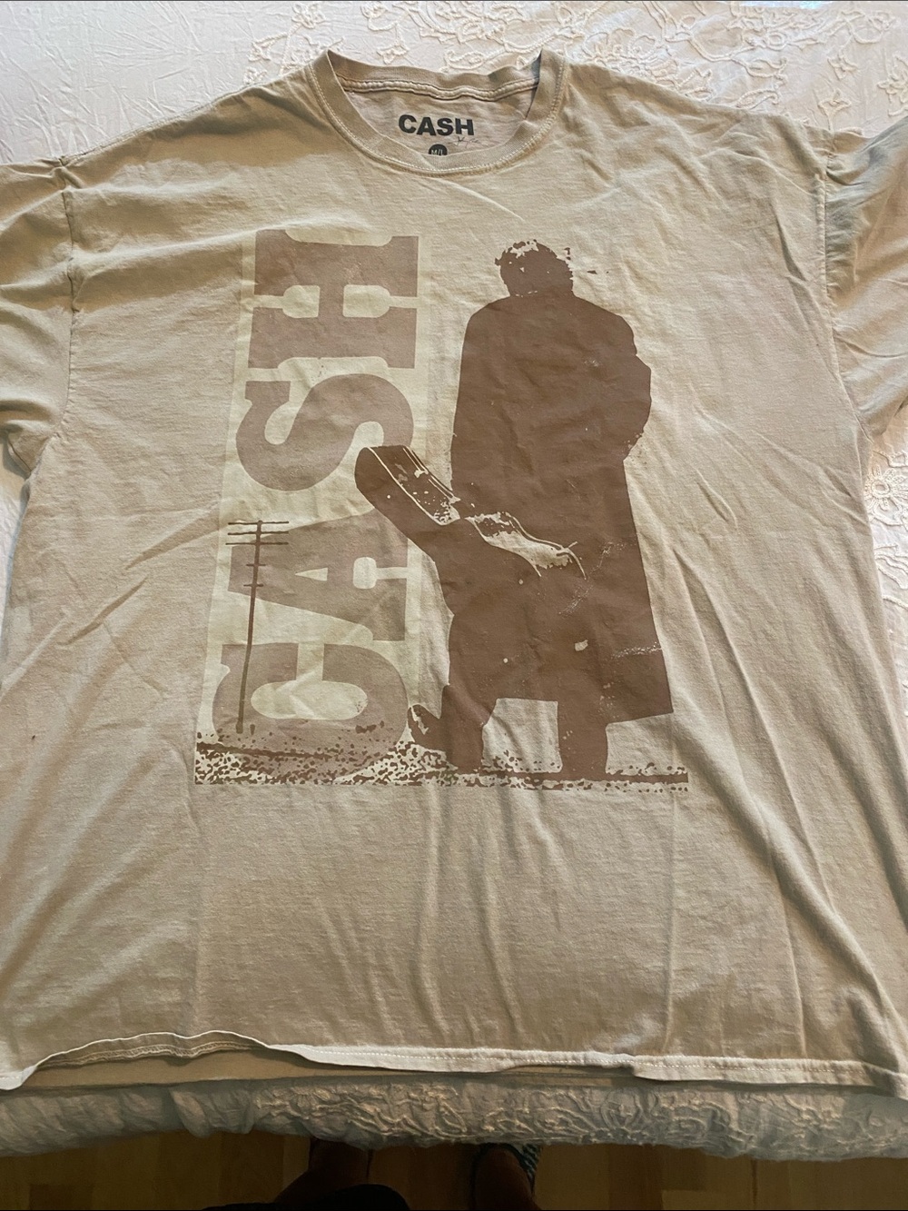 Johnny Cash Men's Short Sleeve Graphic Tee in Light Beige with Brown Print